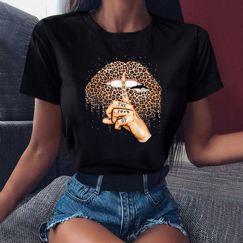 Shut The F Up Leopard Lips T-Shirt
